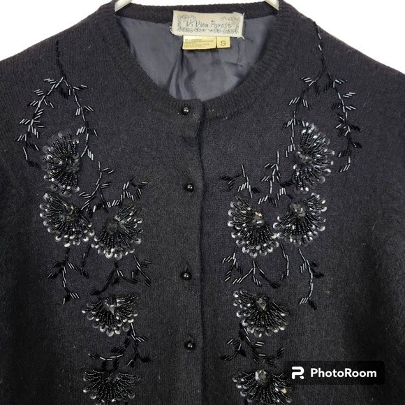 ViVien Forest Vintage Lambswool Angora Blend Beaded Sequin Cardigan Size Small - Picture 3 of 13
